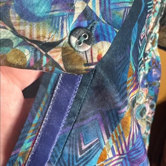 Johnny Was Workshop Klodi Ruffle Sleeve Blouse Sz 3X Blue Boho Print Cotton Top - Picture 8 of 10